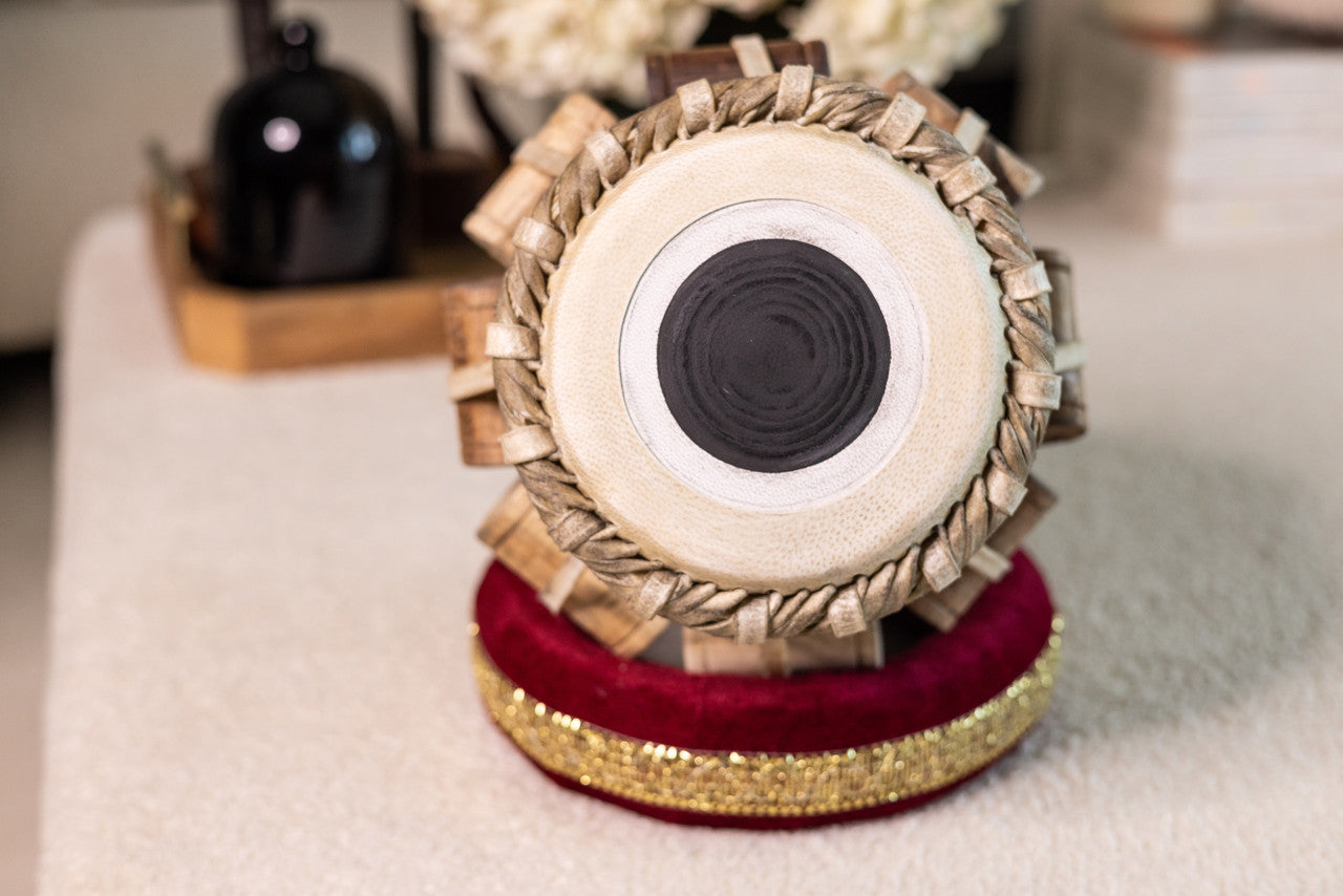 MAHARAJA Golden Tabla Set, 3 Kg Brass Bayan, Finest Dayan, Hammer - CH