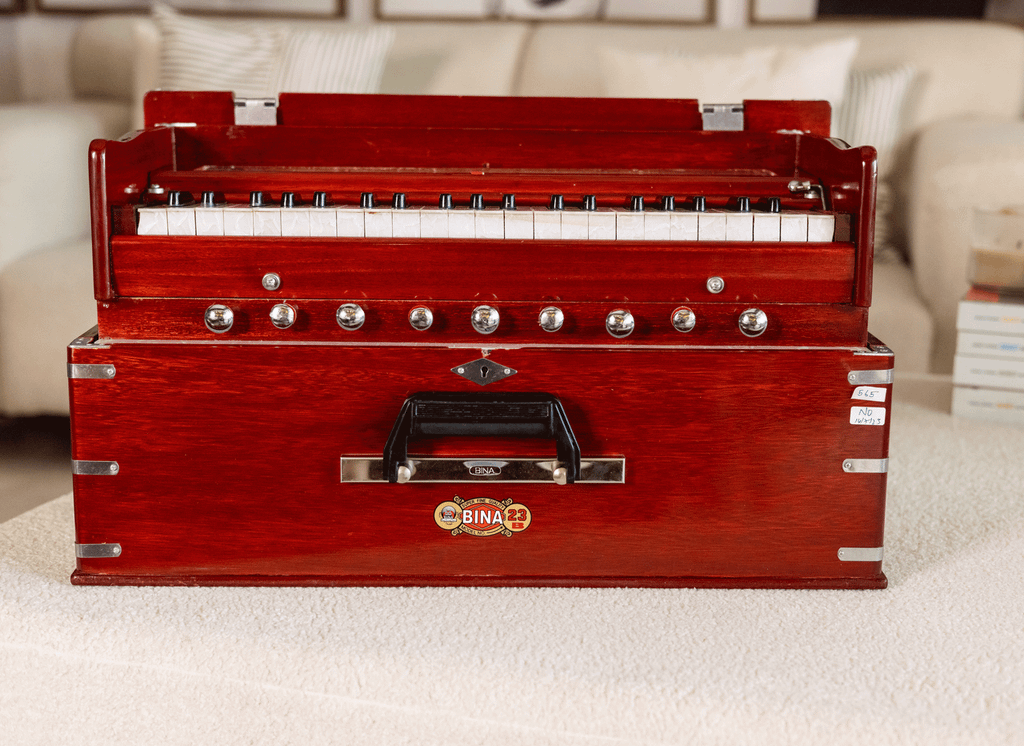 BINA NO. 23B Kirtan Harmonium, Folding, 2 Reed 3.5 Octave, Coupler AGH