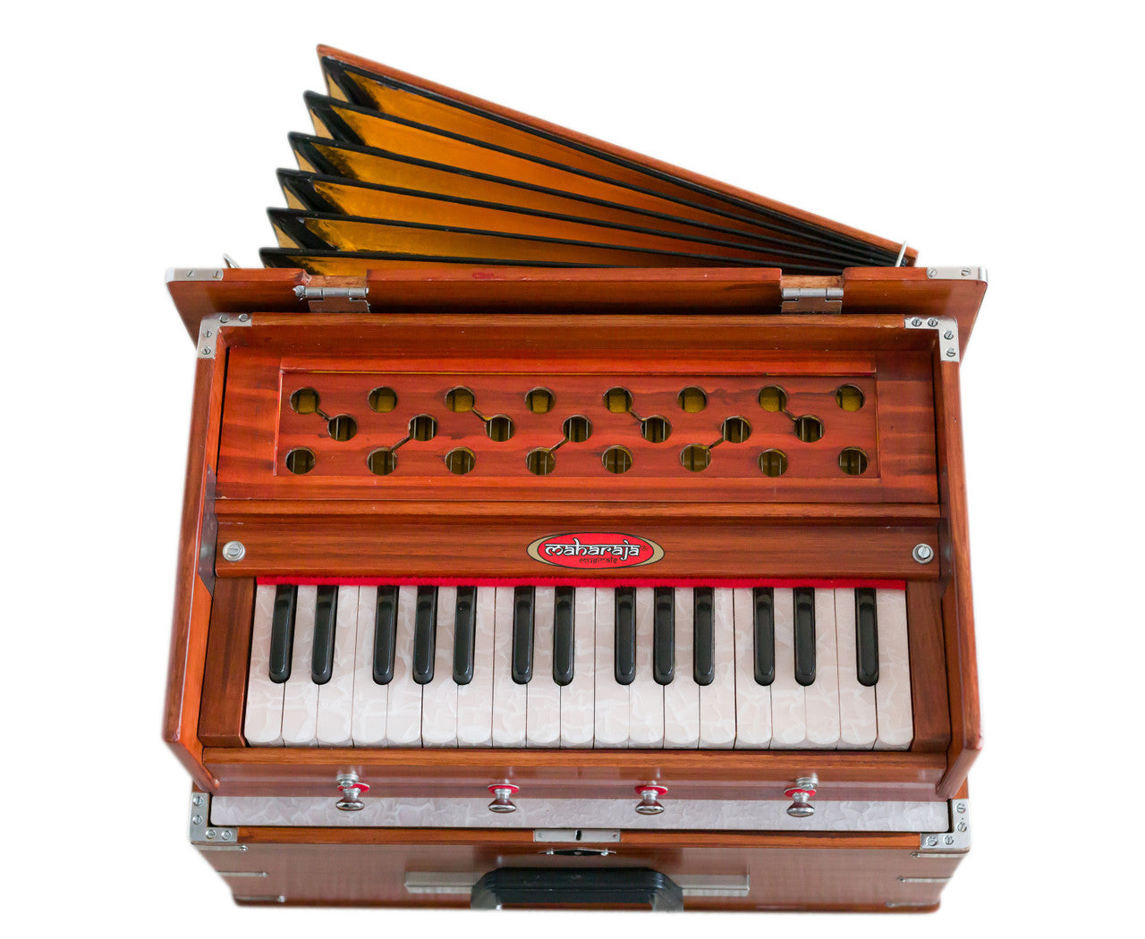Maharaja Musicals, Portable Kirtan Harmonium, Portable Flight Model, Dark Wood, Multifold Bellows, 32 keys, 19 x 12 x 13.5 inches,  Bag, Kirtan Yoga Companion KHF1