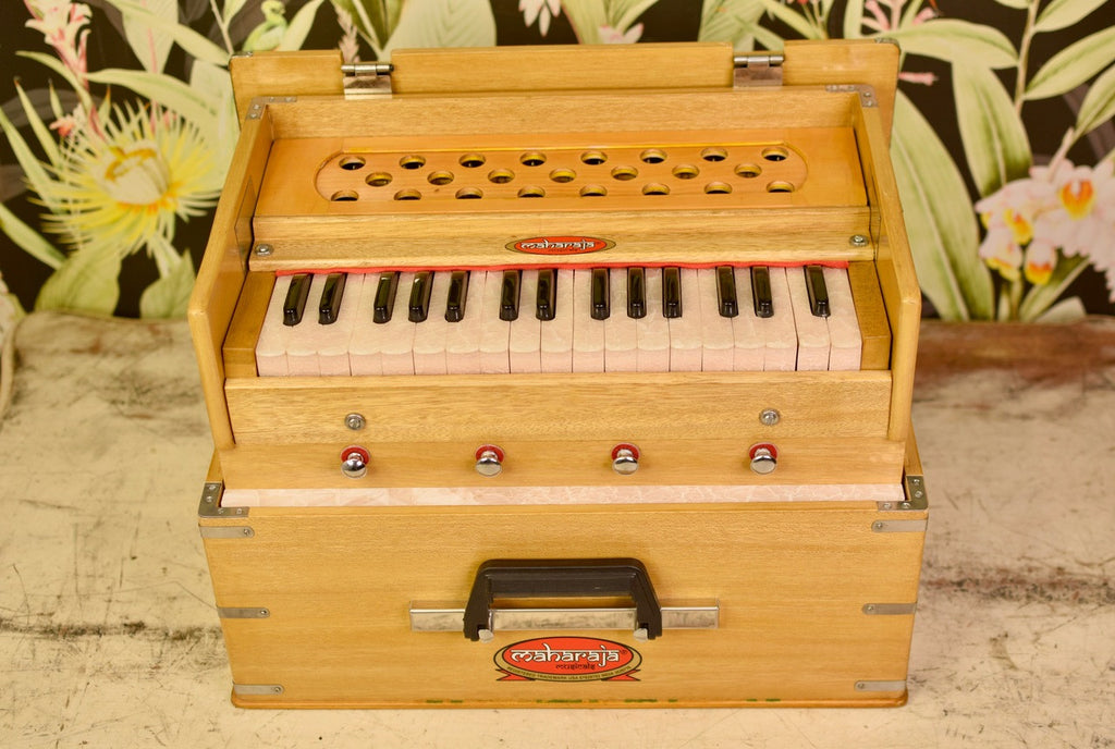 Maharaja Musicals, Portable Kirtan Harmonium, Portable Flight Model, Natural Color, Multifold Bellows, 32 keys, 19 x 12 x 13.5 inches,  Bag, Kirtan Yoga Companion KHF2