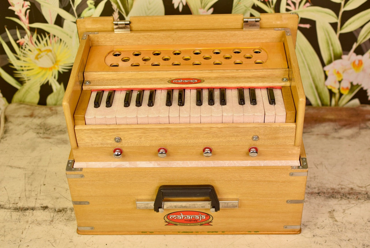 Maharaja Musicals, Portable Kirtan Harmonium, Portable Flight Model, Natural Color, Multifold Bellows, 32 keys, 19 x 12 x 13.5 inches,  Bag, Kirtan Yoga Companion KHF2