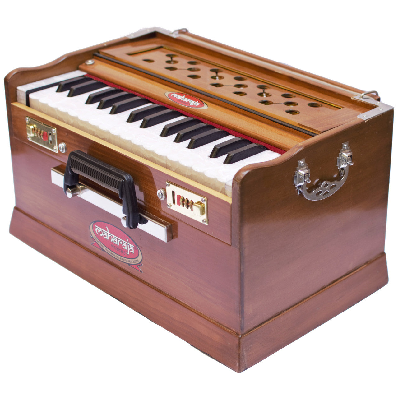 Maharaja Musicals, Portable Harmonium, Small, 2 1/4 Octaves Saptak, 3 Fold Bellow, 17x10x10 Inch, Handle, Bag, Kirtan Yoga Companion PH1