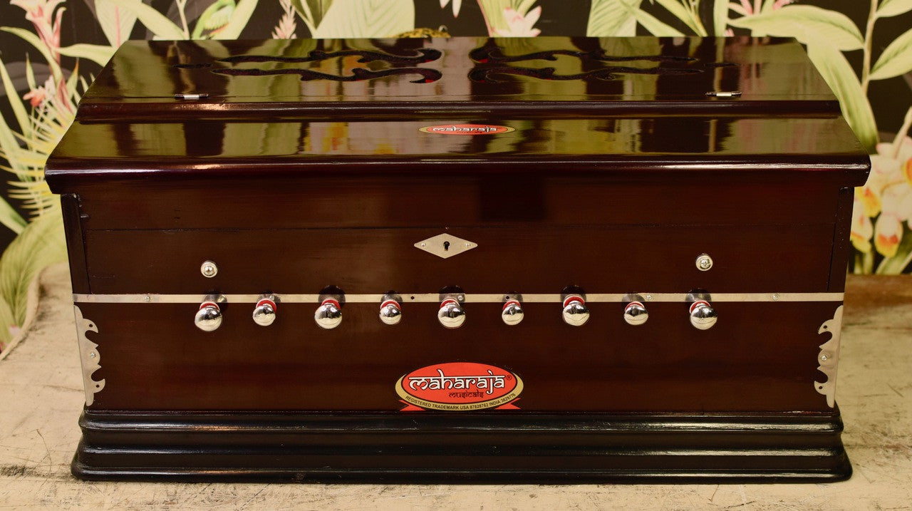 MAHARAJA Harmonium, 9-Stops, Mahogany Color, Coupler, Bag - DC