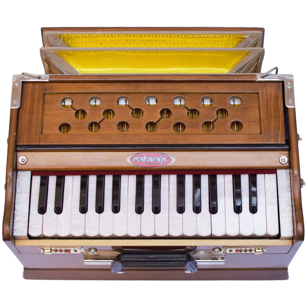 Maharaja Musicals, Portable Harmonium, Small, 2 1/4 Octaves Saptak, 3 Fold Bellow, 17x10x10 Inch, Handle, Bag, Kirtan Yoga Companion PH1