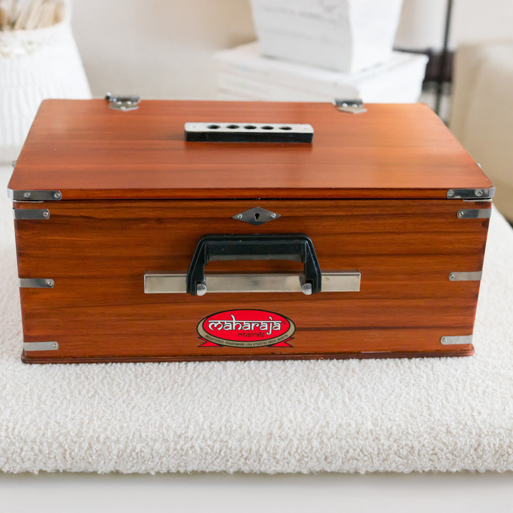 Maharaja Musicals, Portable Kirtan Harmonium, Portable Flight Model, Dark Wood, Multifold Bellows, 32 keys, 19 x 12 x 13.5 inches,  Bag, Kirtan Yoga Companion KHF1