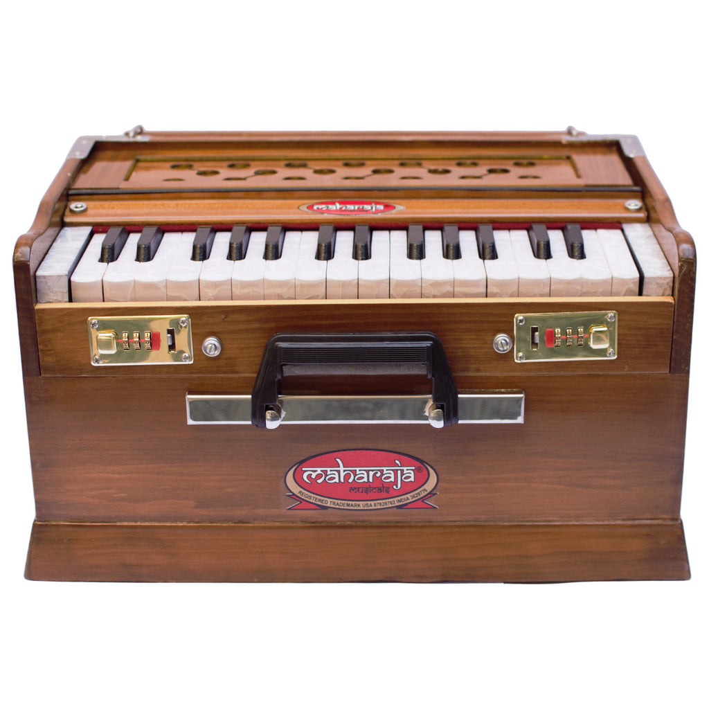 Maharaja Musicals, Portable Harmonium, Small, 2 1/4 Octaves Saptak, 3 Fold Bellow, 17x10x10 Inch, Handle, Bag, Kirtan Yoga Companion PH1