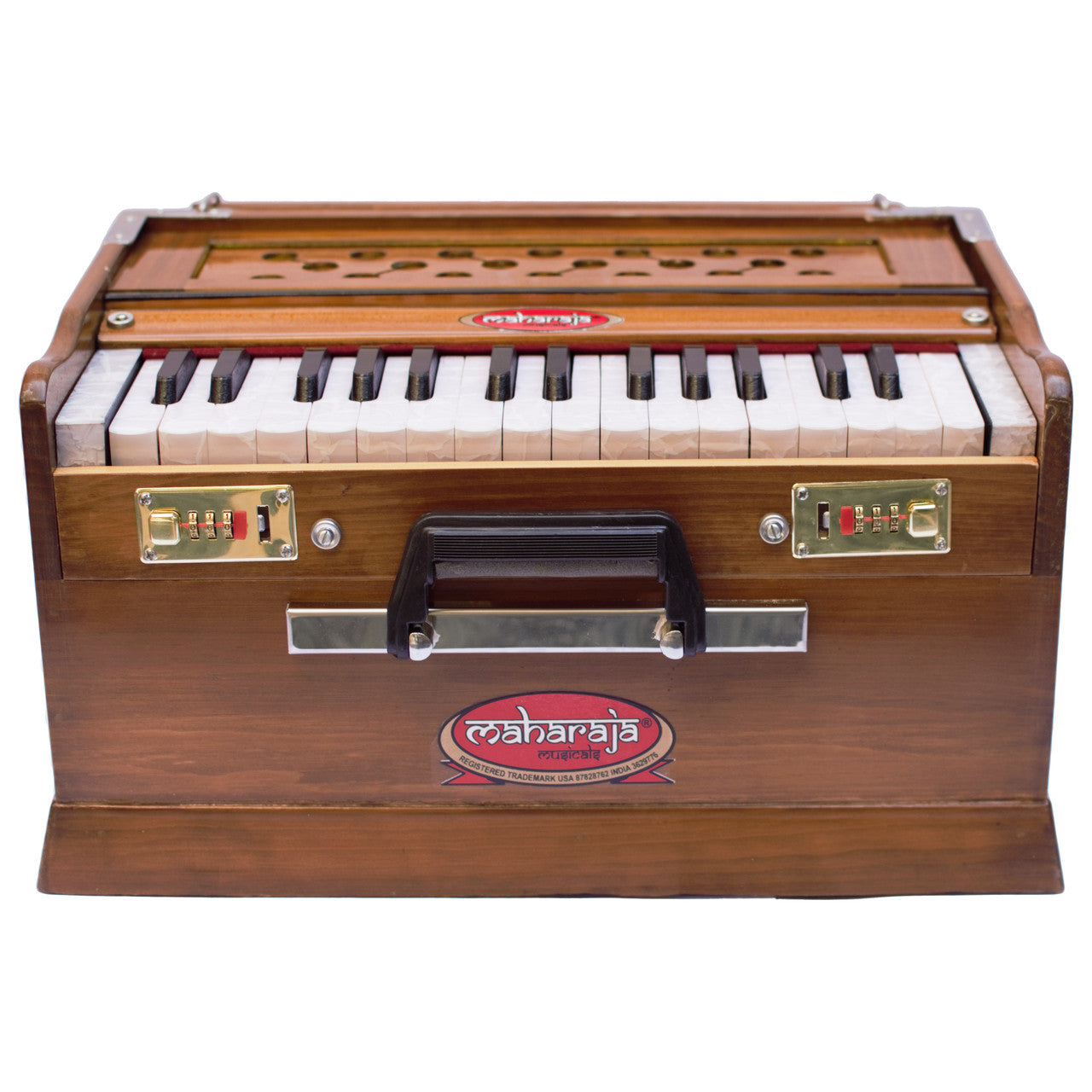 Maharaja Musicals, Portable Harmonium, Small, 2 1/4 Octaves Saptak, 3 Fold Bellow, 17x10x10 Inch, Handle, Bag, Kirtan Yoga Companion PH1