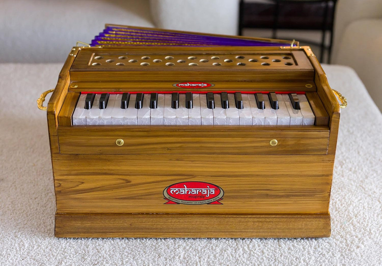 Maharaja Musicals, Small, 2 .5 Octaves Saptak, Multi-Fold Bellow, 18x12x10 Inch, Golden Handle & Aces, Bag, Kirtan Yoga Companion, Handmade - PH3
