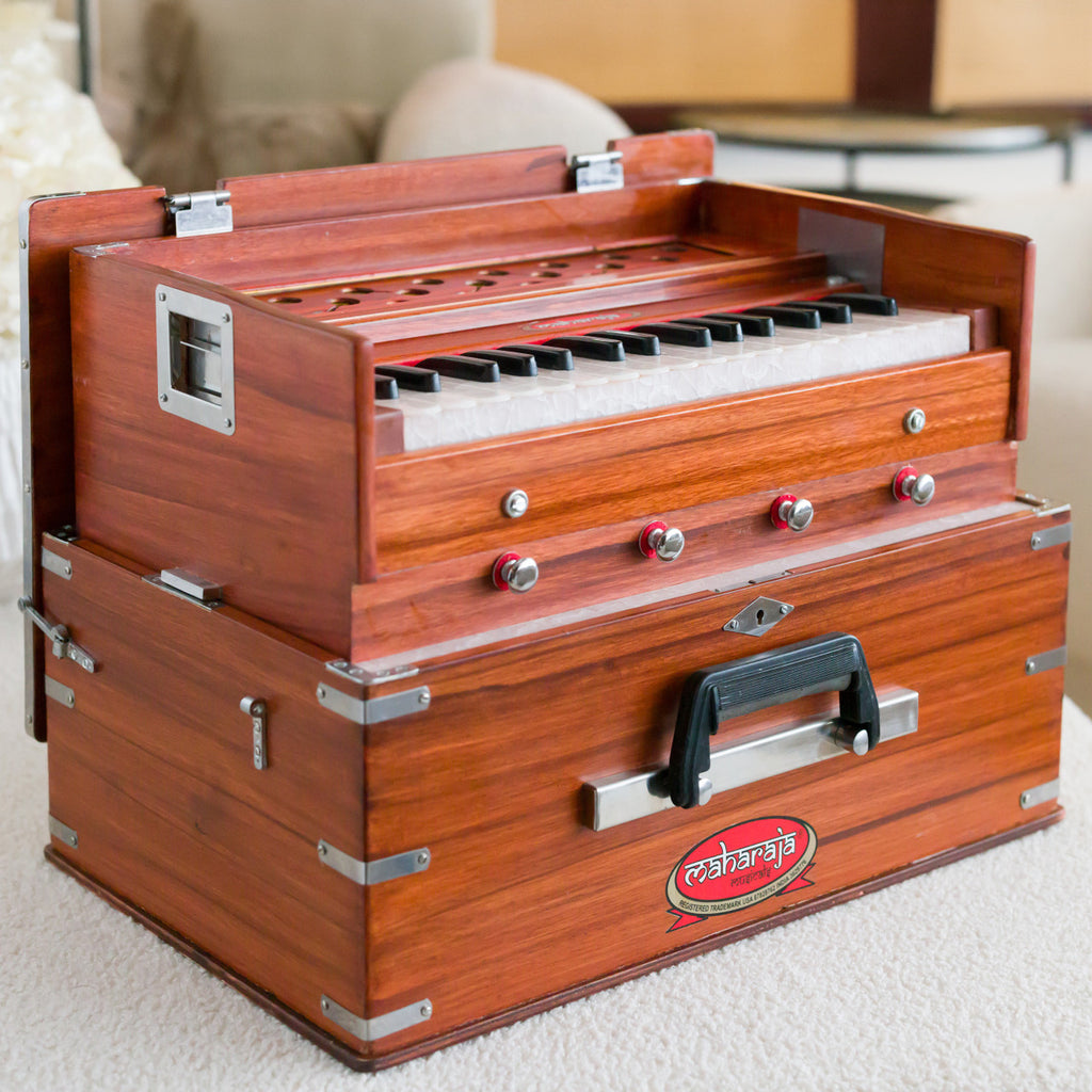 Maharaja Musicals, Portable Kirtan Harmonium, Portable Flight Model, Dark Wood, Multifold Bellows, 32 keys, 19 x 12 x 13.5 inches,  Bag, Kirtan Yoga Companion KHF1