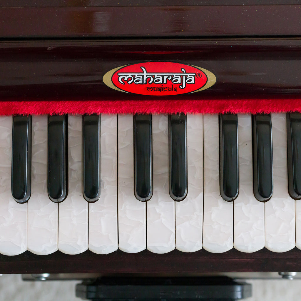 Maharaja Musicals, Portable Dark Mahogany Color Harmonium, Small, 2 1/4 Octaves Saptak, 3 Fold Bellow, 17x10x10 Inch, Handle, Bag, Kirtan Yoga Companion PH2