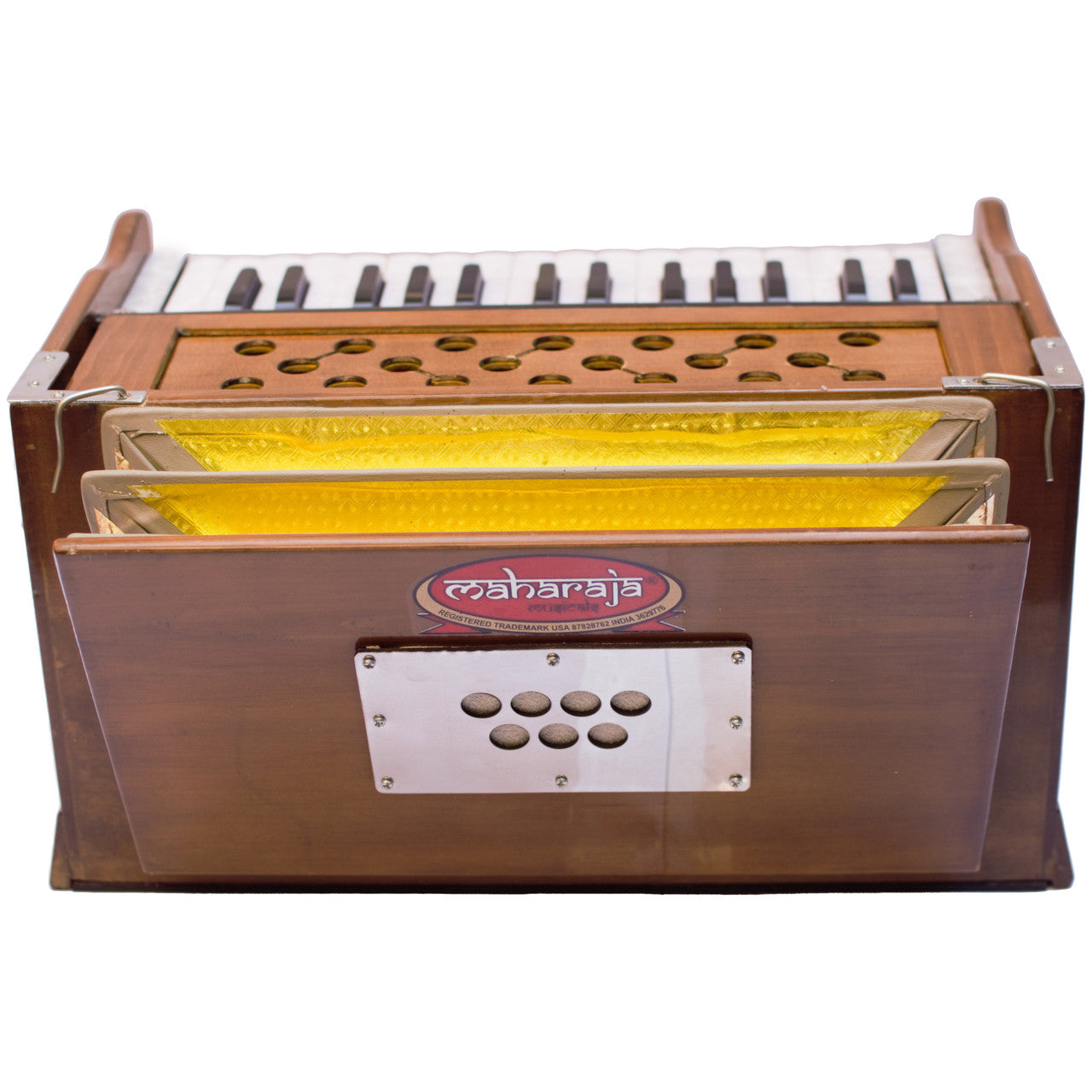 Maharaja Musicals, Portable Harmonium, Small, 2 1/4 Octaves Saptak, 3 Fold Bellow, 17x10x10 Inch, Handle, Bag, Kirtan Yoga Companion PH1