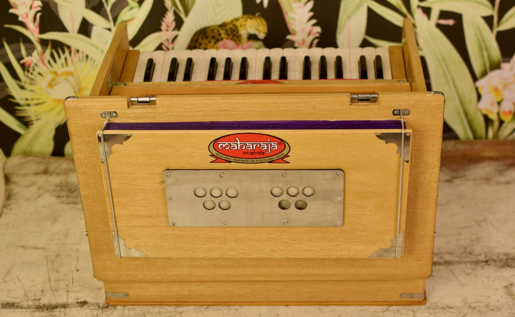 Maharaja Musicals, Portable Kirtan Harmonium, Portable Flight Model, Natural Color, Multifold Bellows, 32 keys, 19 x 12 x 13.5 inches,  Bag, Kirtan Yoga Companion KHF2