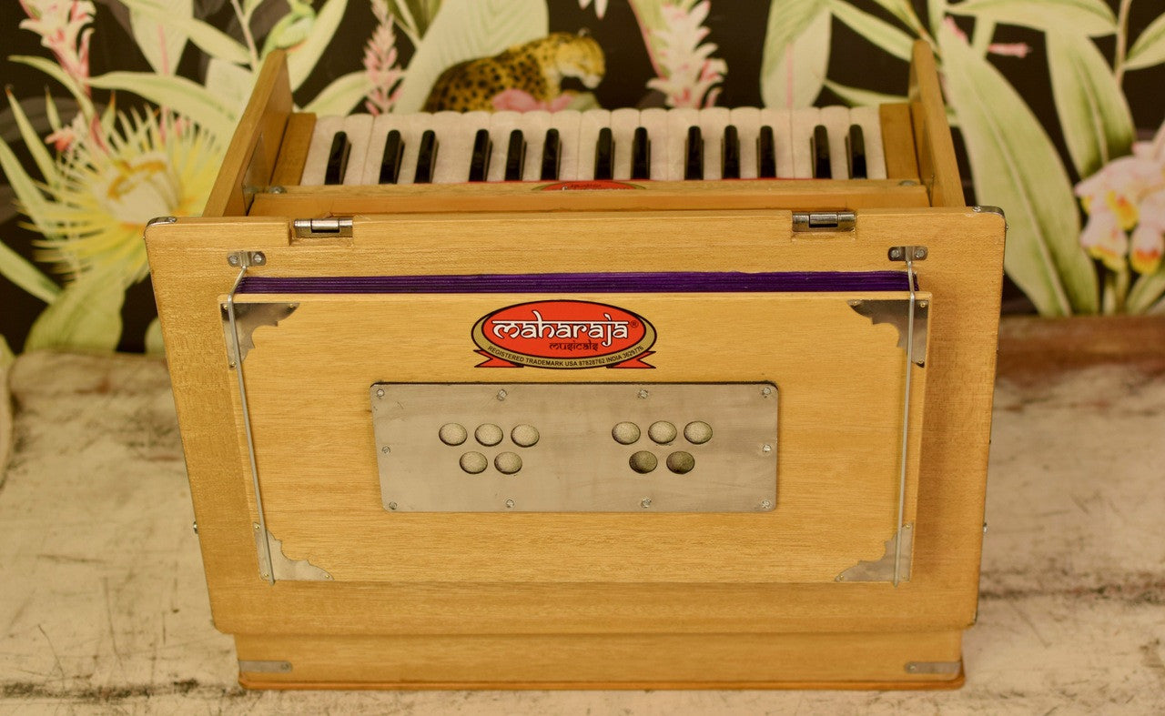 Maharaja Musicals, Portable Kirtan Harmonium, Portable Flight Model, Natural Color, Multifold Bellows, 32 keys, 19 x 12 x 13.5 inches,  Bag, Kirtan Yoga Companion KHF2