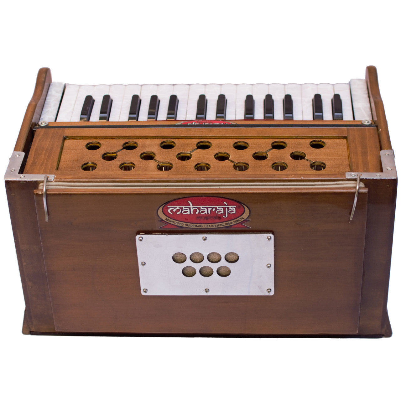 Maharaja Musicals, Portable Harmonium, Small, 2 1/4 Octaves Saptak, 3 Fold Bellow, 17x10x10 Inch, Handle, Bag, Kirtan Yoga Companion PH1