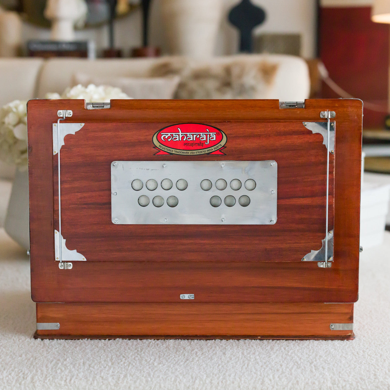 Maharaja Musicals, Portable Kirtan Harmonium, Portable Flight Model, Dark Wood, Multifold Bellows, 32 keys, 19 x 12 x 13.5 inches,  Bag, Kirtan Yoga Companion KHF1