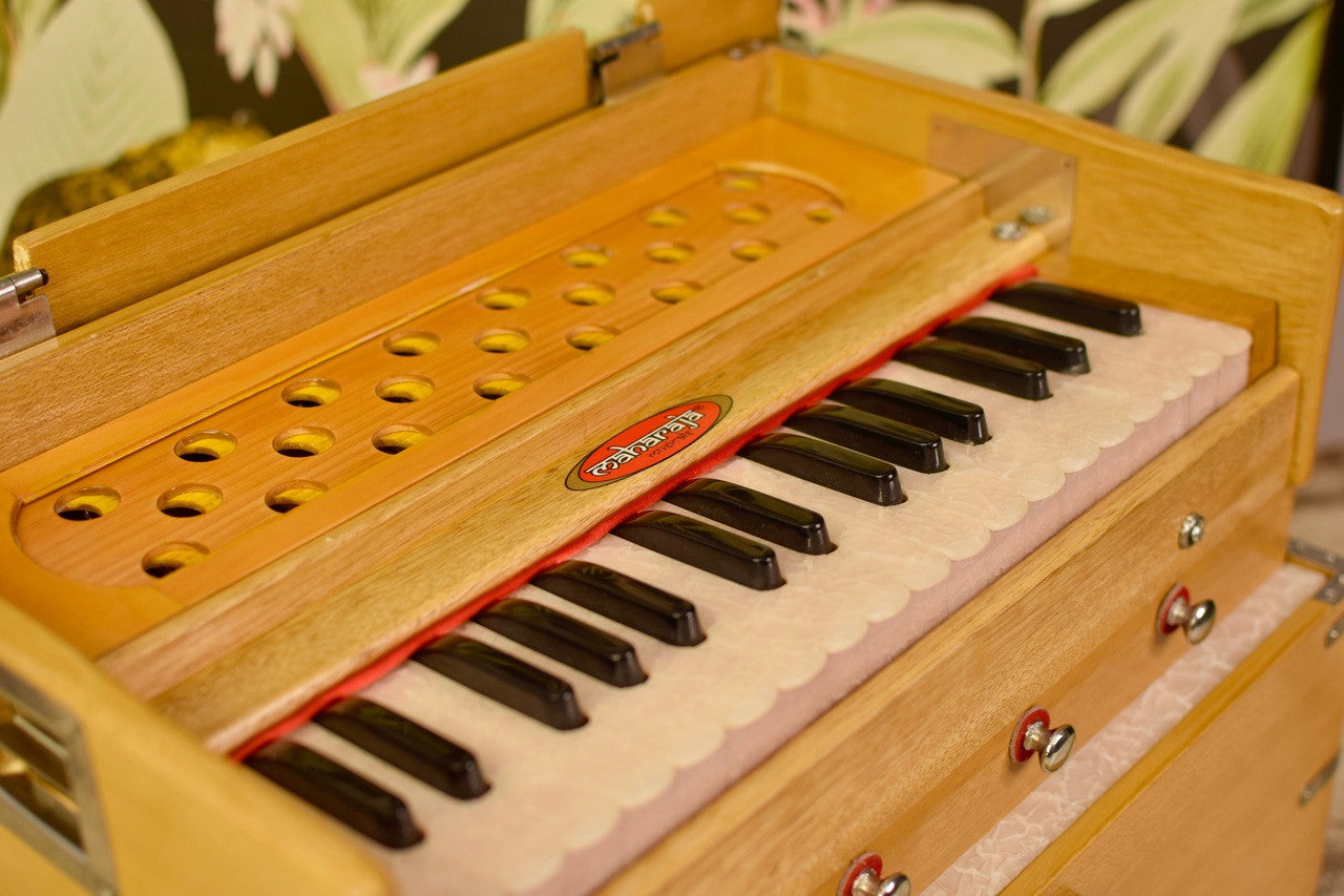 Maharaja Musicals, Portable Kirtan Harmonium, Portable Flight Model, Natural Color, Multifold Bellows, 32 keys, 19 x 12 x 13.5 inches,  Bag, Kirtan Yoga Companion KHF2