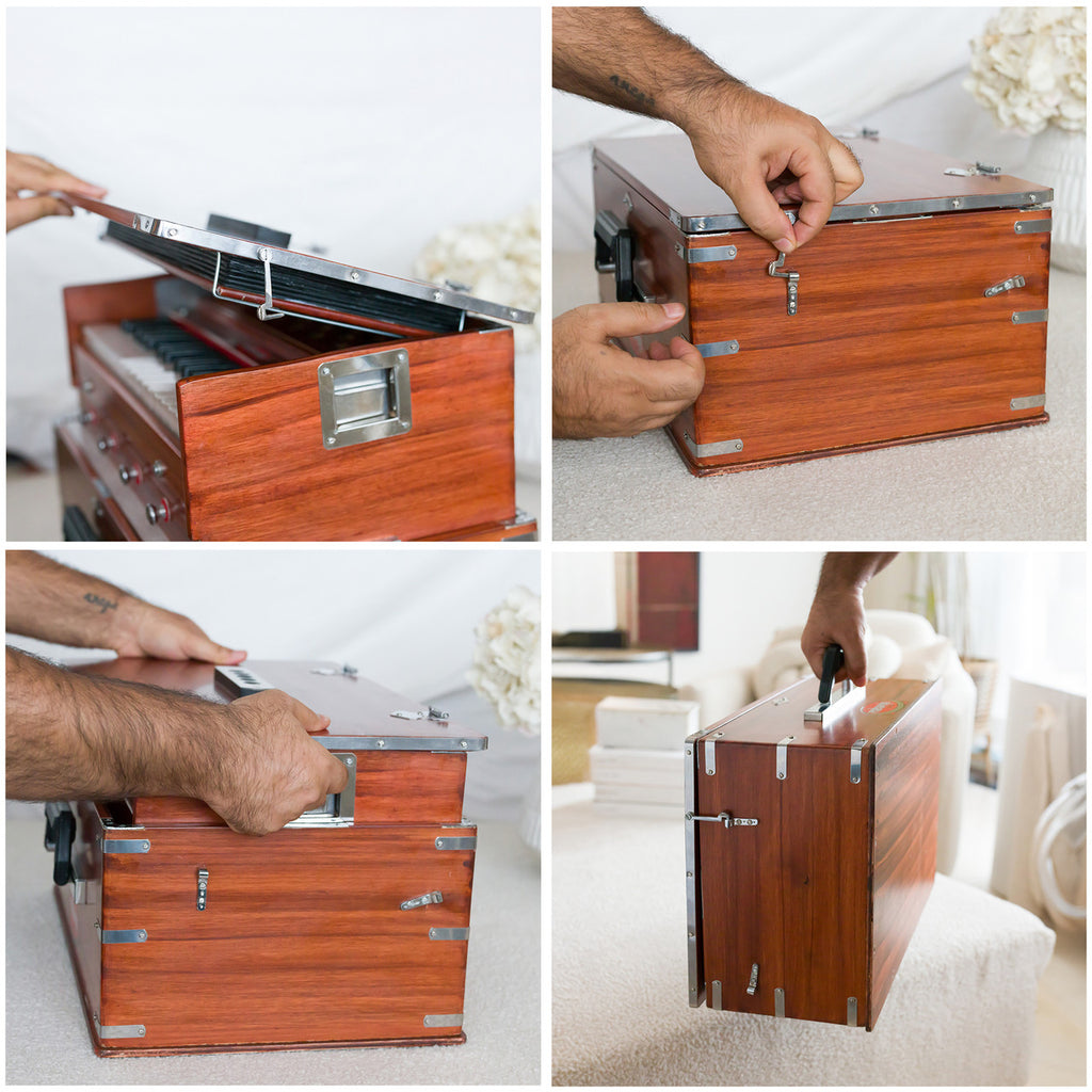 Maharaja Musicals, Portable Kirtan Harmonium, Portable Flight Model, Dark Wood, Multifold Bellows, 32 keys, 19 x 12 x 13.5 inches,  Bag, Kirtan Yoga Companion KHF1