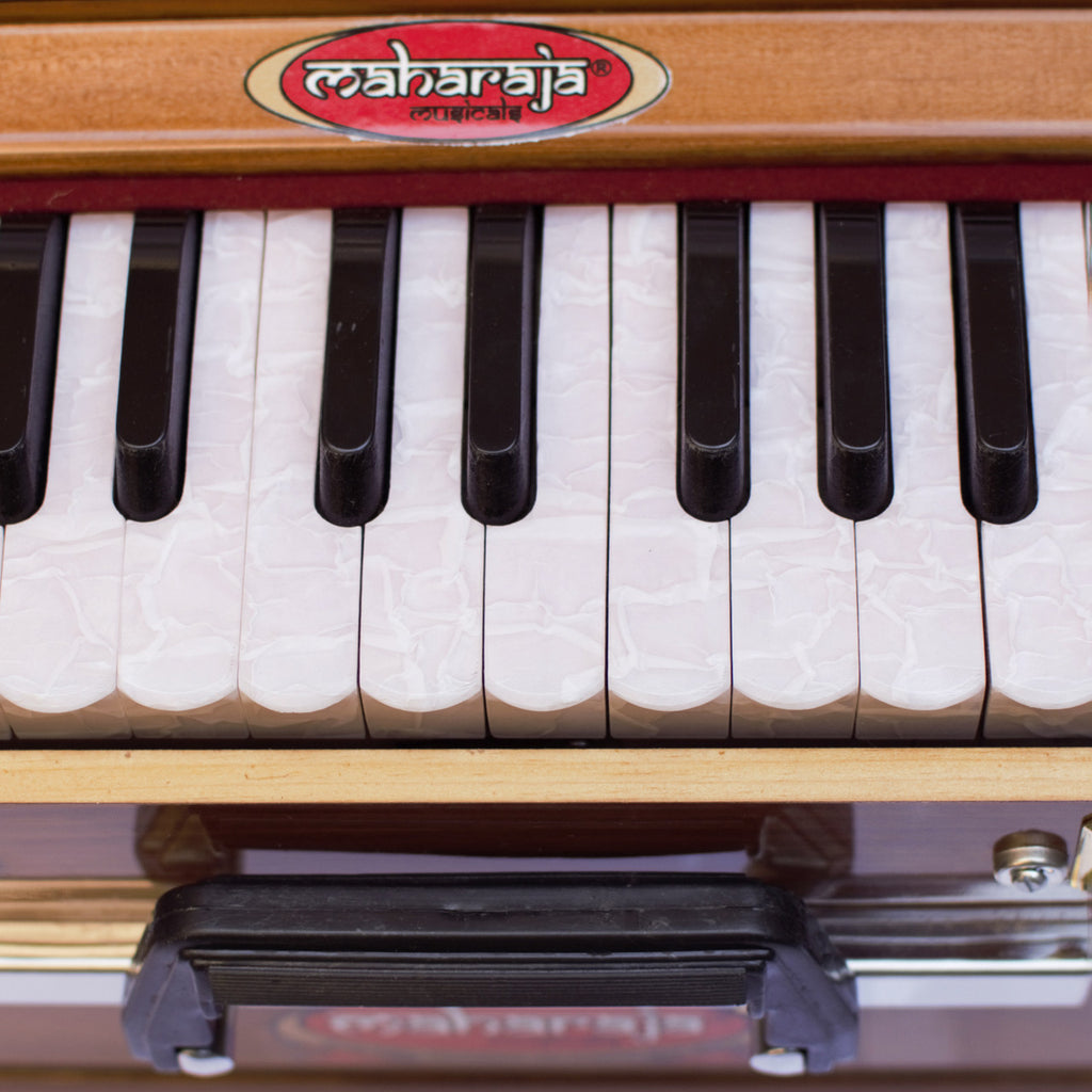 Maharaja Musicals, Portable Harmonium, Small, 2 1/4 Octaves Saptak, 3 Fold Bellow, 17x10x10 Inch, Handle, Bag, Kirtan Yoga Companion PH1