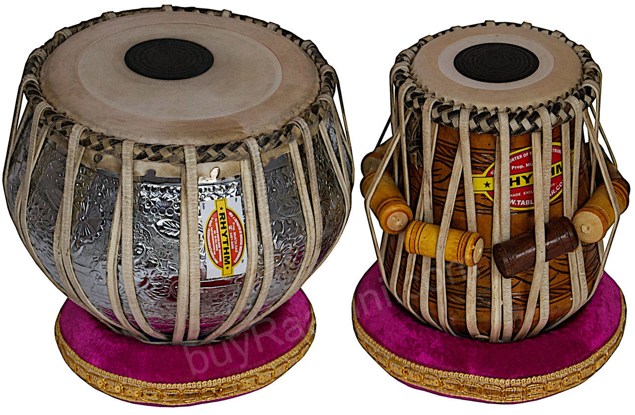 MUKTA DAS Ganesha Chromed Tabla, 4KG Copper Bayan, Dayan, Hammer AEA