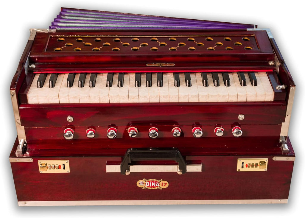 BINA NO. 17 Deluxe Portable Harmonium, 2 Reed 3.5 Octave, Mahogany AGG