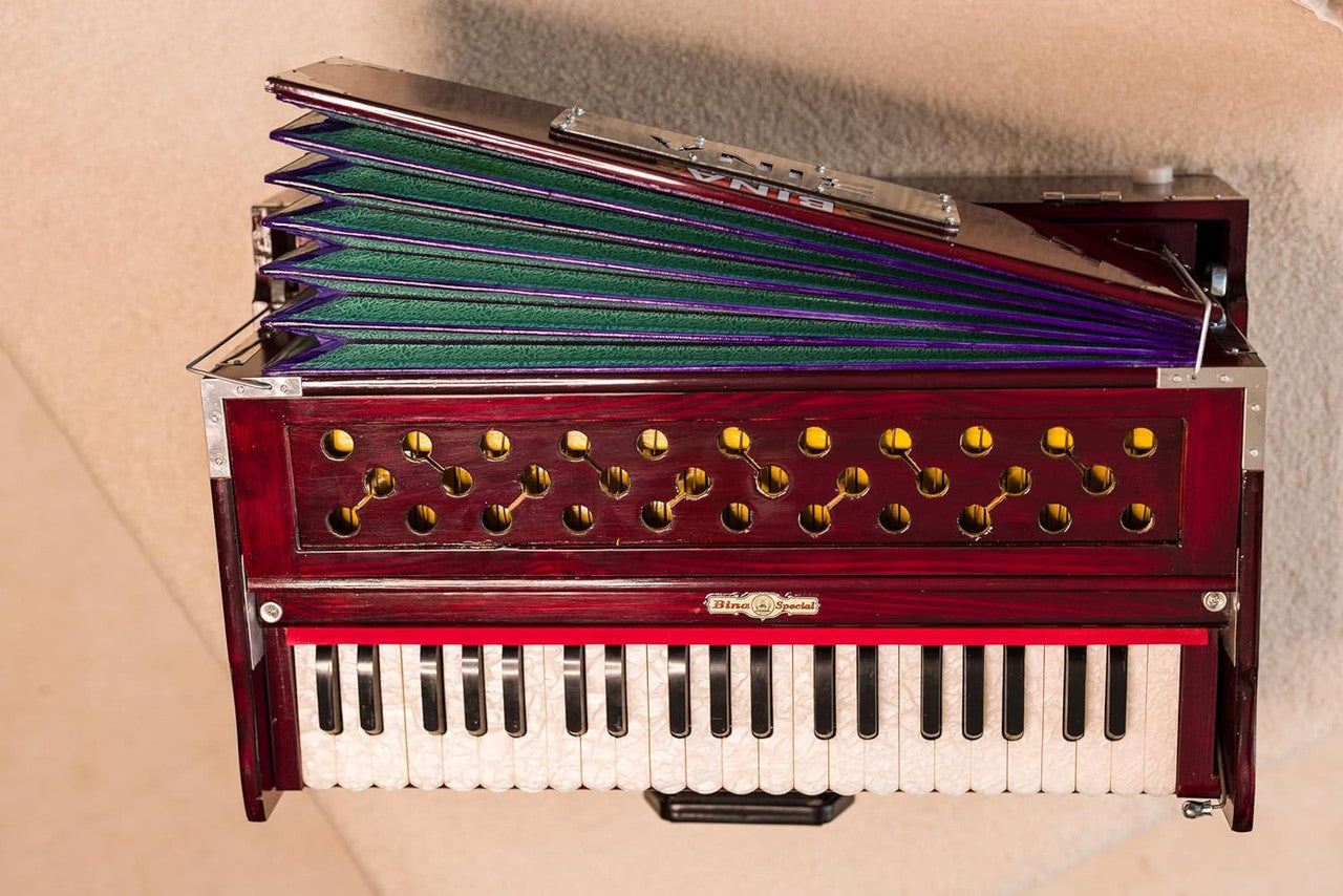BINA NO. 17 Deluxe Portable Harmonium, 2 Reed 3.5 Octave, Mahogany AGG