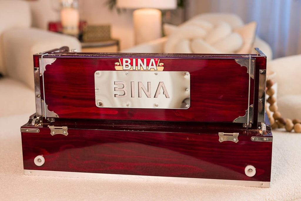BINA NO. 17 Deluxe Portable Harmonium, 2 Reed 3.5 Octave, Mahogany AGG