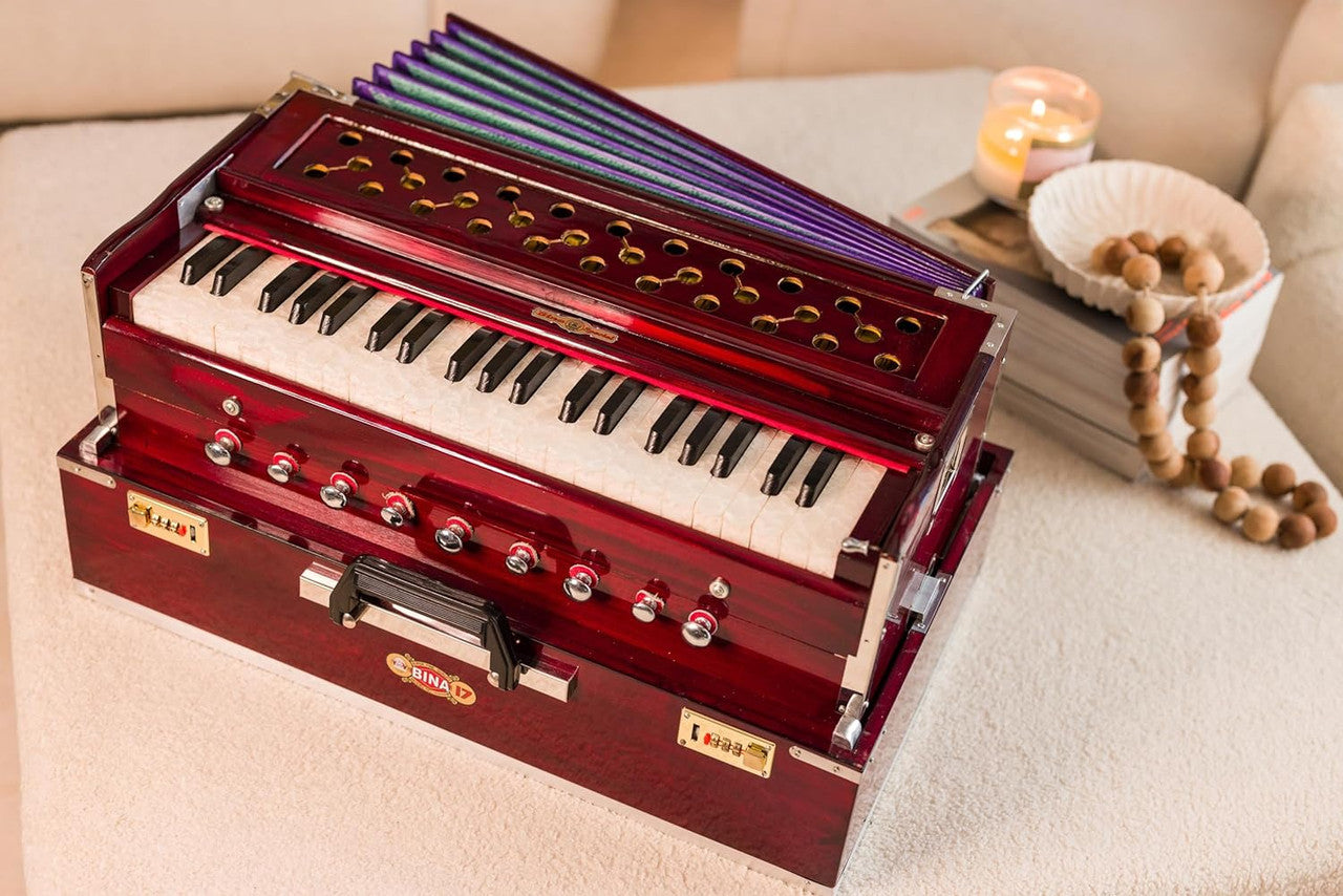 BINA NO. 17 Deluxe Portable Harmonium, 2 Reed 3.5 Octave, Mahogany AGG