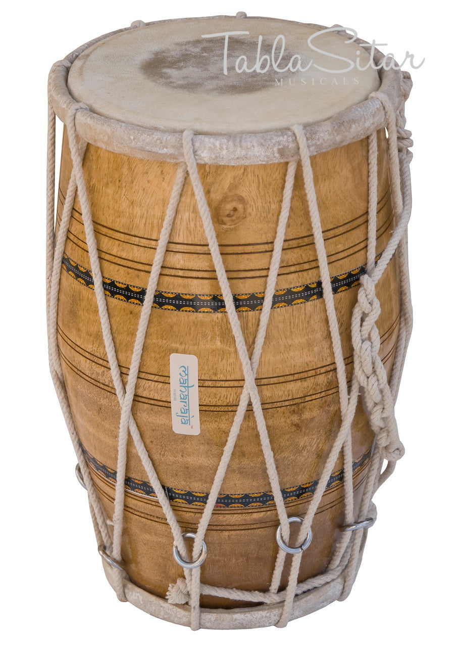 MAHARAJA Dholak (Dholki), Mango Wood, Rope-tuned, Natural, Bag - AJE