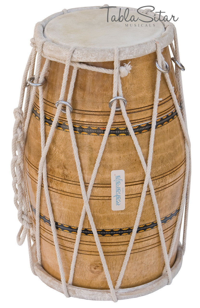 MAHARAJA Dholak (Dholki), Mango Wood, Rope-tuned, Natural, Bag - AJE