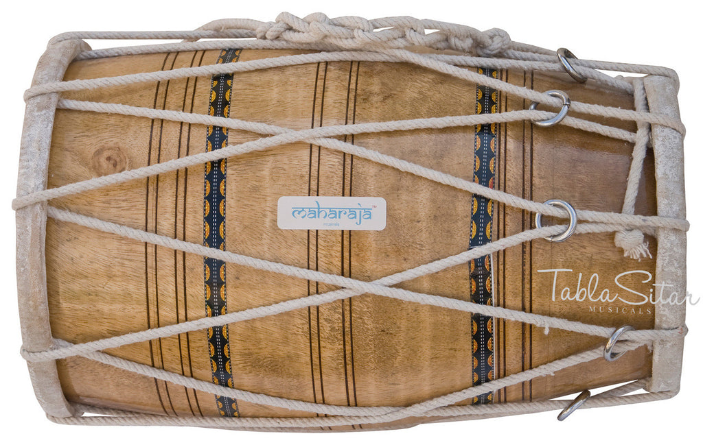 MAHARAJA Dholak (Dholki), Mango Wood, Rope-tuned, Natural, Bag - AJE