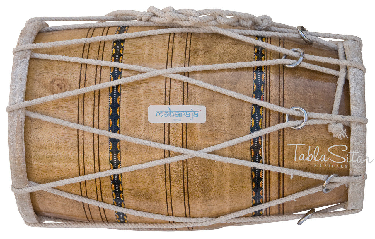 MAHARAJA Dholak (Dholki), Mango Wood, Rope-tuned, Natural, Bag - AJE