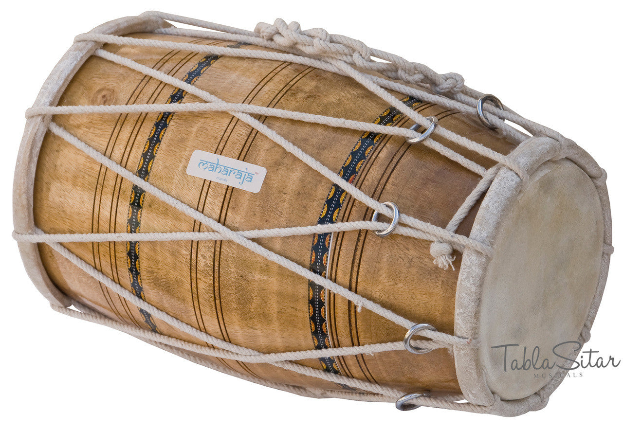MAHARAJA Dholak (Dholki), Mango Wood, Rope-tuned, Natural, Bag - AJE