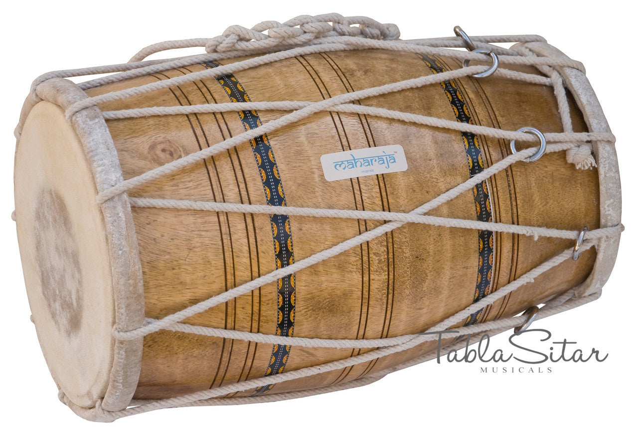 MAHARAJA Dholak (Dholki), Mango Wood, Rope-tuned, Natural, Bag - AJE