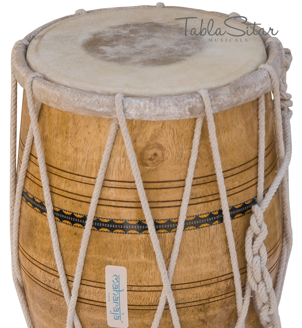 MAHARAJA Dholak (Dholki), Mango Wood, Rope-tuned, Natural, Bag - AJE