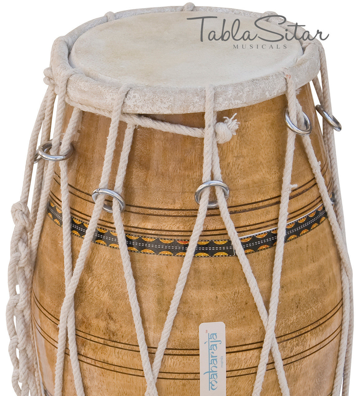 MAHARAJA Dholak (Dholki), Mango Wood, Rope-tuned, Natural, Bag - AJE