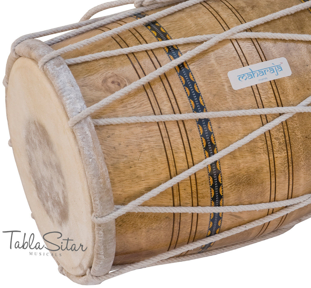 MAHARAJA Dholak (Dholki), Mango Wood, Rope-tuned, Natural, Bag - AJE