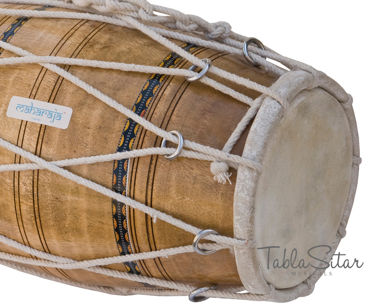MAHARAJA Dholak (Dholki), Mango Wood, Rope-tuned, Natural, Bag - AJE