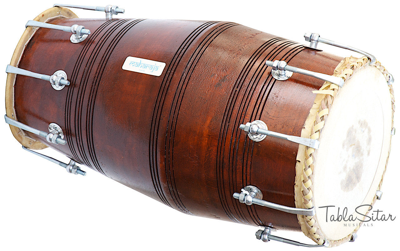MAHARAJA Special Gajra Dholak (Dholki), Mango Wood, Spanner, Bag BGA