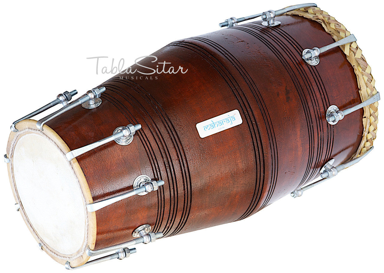 MAHARAJA Special Gajra Dholak (Dholki), Mango Wood, Spanner, Bag BGA