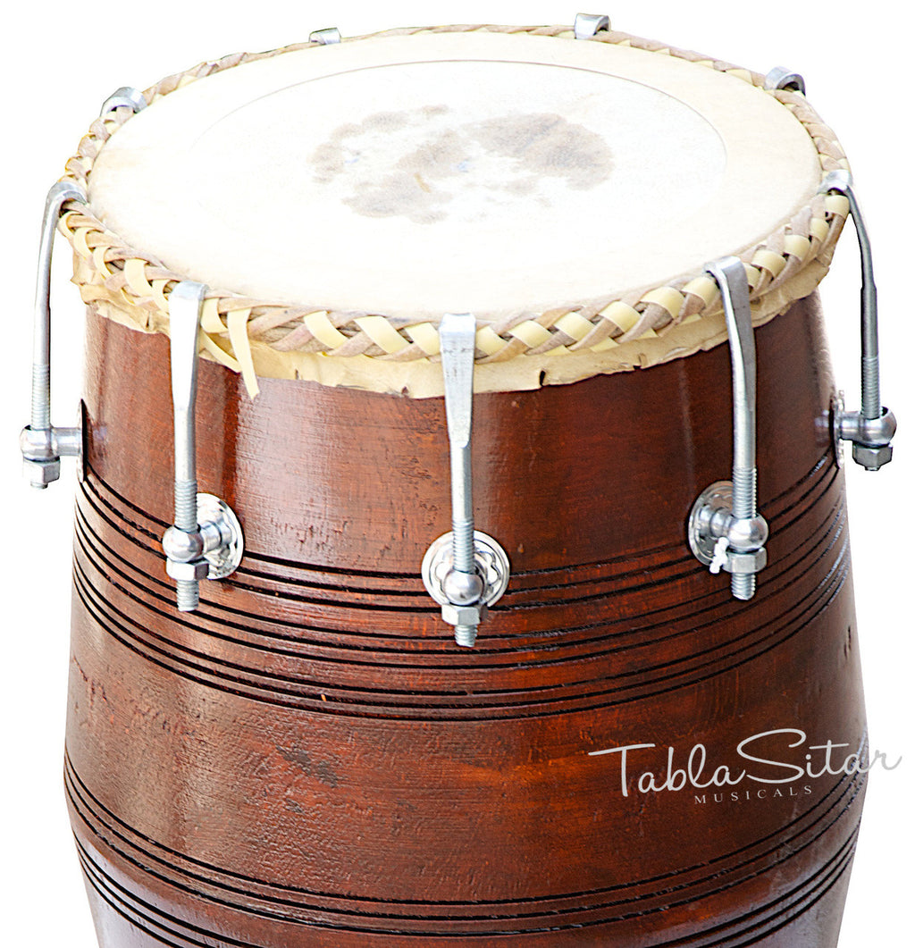 MAHARAJA Special Gajra Dholak (Dholki), Mango Wood, Spanner, Bag BGA