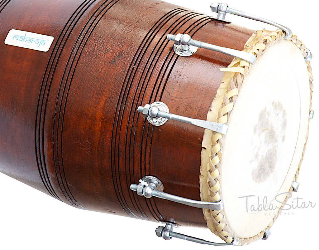 MAHARAJA Special Gajra Dholak (Dholki), Mango Wood, Spanner, Bag BGA