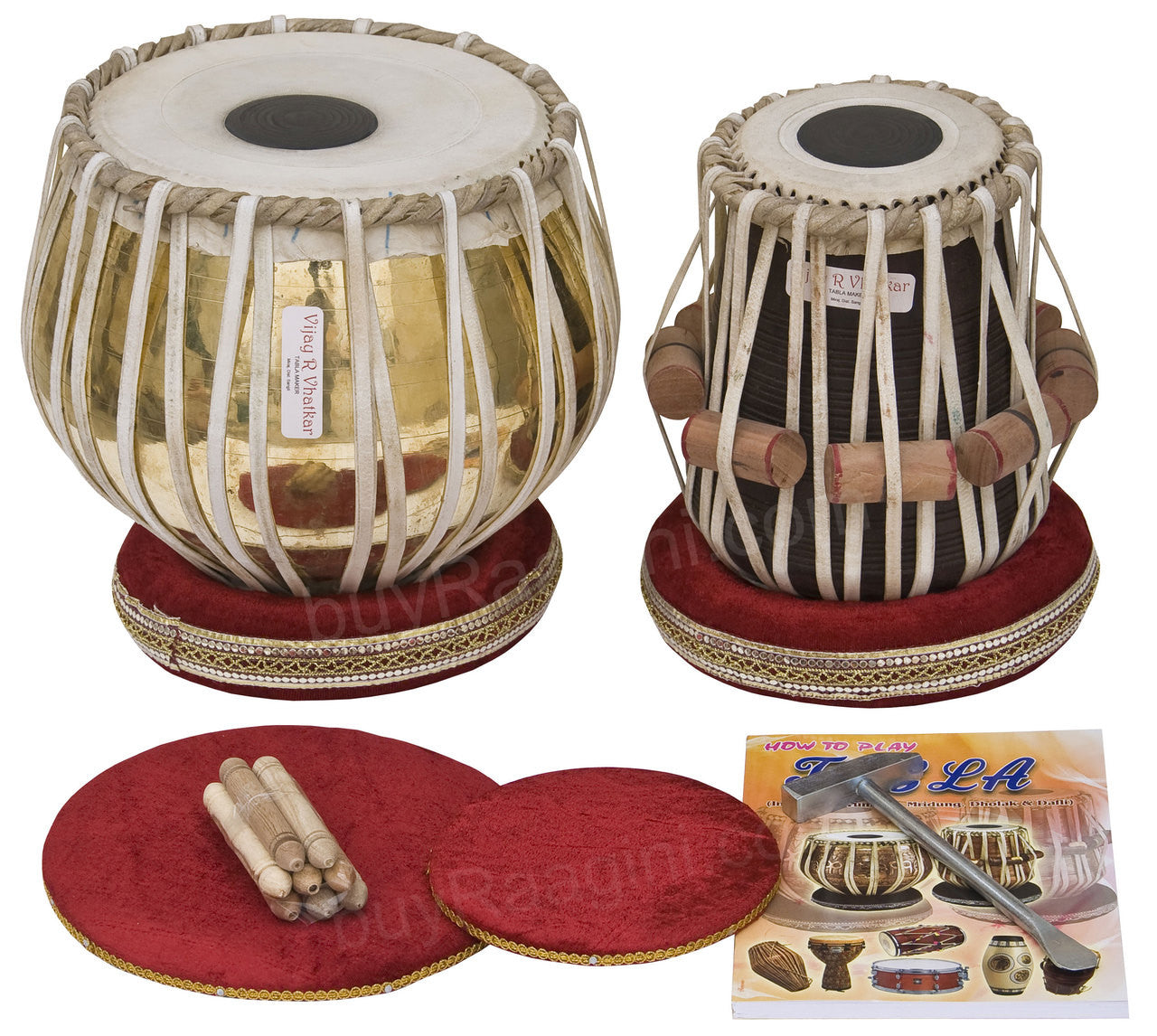 V VHATKAR Chromed Tabla, 4KG Brass Bayan, Shisham Dayan, Hammer - DCB