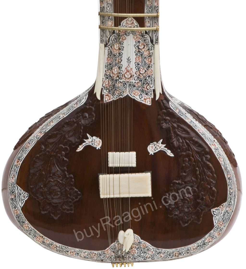 MAHARAJA Sitar, Ravi Shankar Style, Wood Carving, Fiber Case DE
