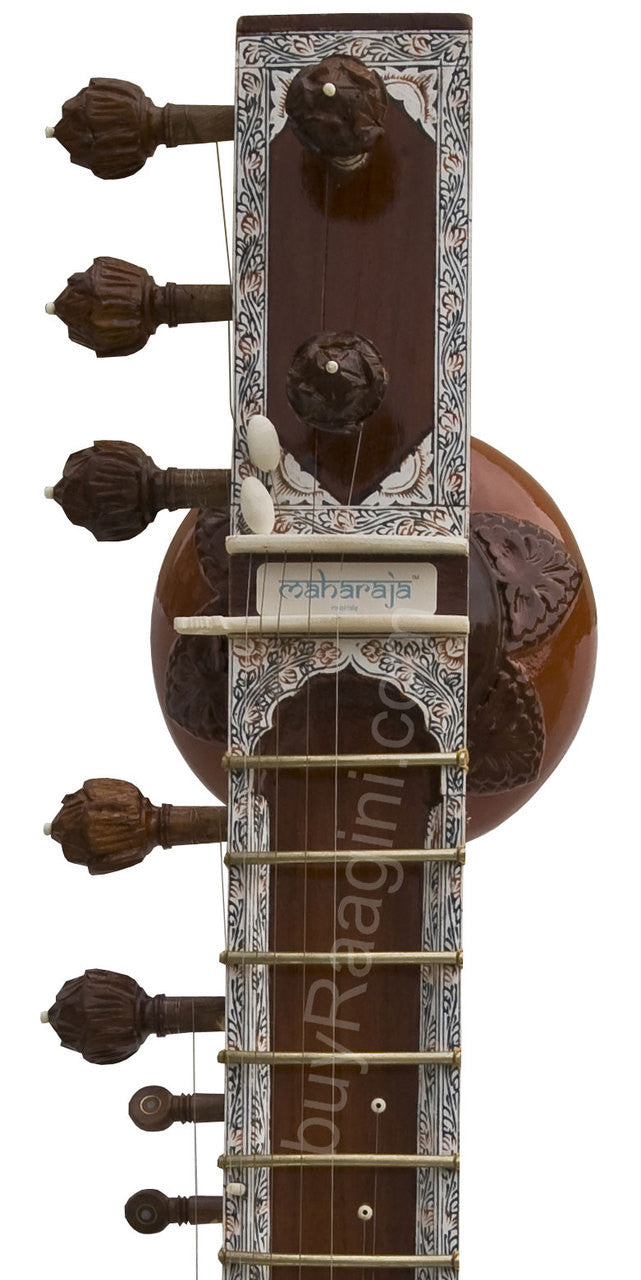 MAHARAJA Sitar, Ravi Shankar Style, Wood Carving, Fiber Case DE