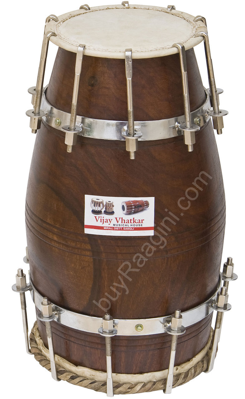 VIJAY VHATKAR Sheesham Wood Natural Dholak, Bolt Tuned, With Bag DIH