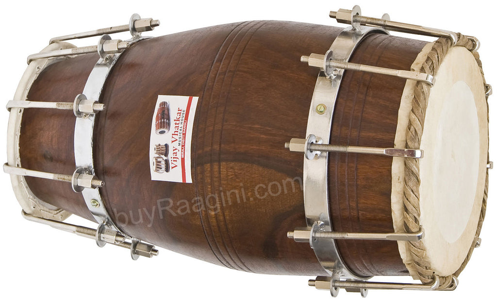 VIJAY VHATKAR Sheesham Wood Natural Dholak, Bolt Tuned, With Bag DIH