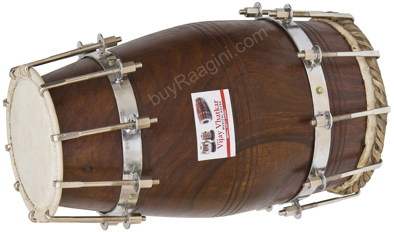 VIJAY VHATKAR Sheesham Wood Natural Dholak, Bolt Tuned, With Bag DIH