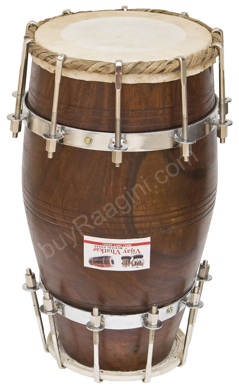 VIJAY VHATKAR Sheesham Wood Natural Dholak, Bolt Tuned, With Bag DIH