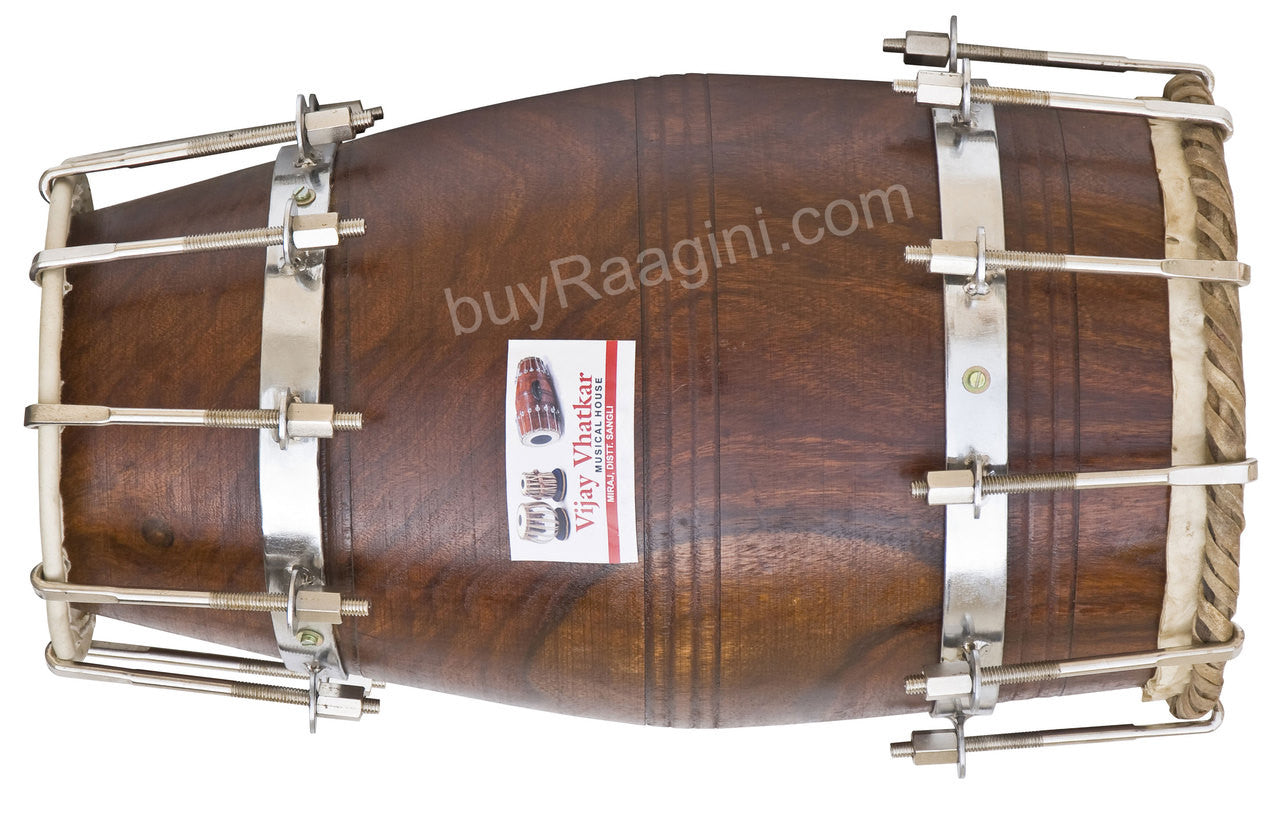 VIJAY VHATKAR Sheesham Wood Natural Dholak, Bolt Tuned, With Bag DIH