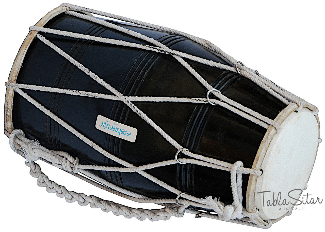 MAHARAJA Black Dholak (Dholki), Mango Wood, Rope-tuned, Bag CJB